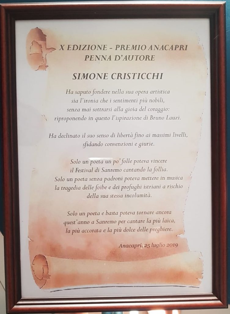 Simone Cristicchi - Premio Anacapri - Penna d'Autore